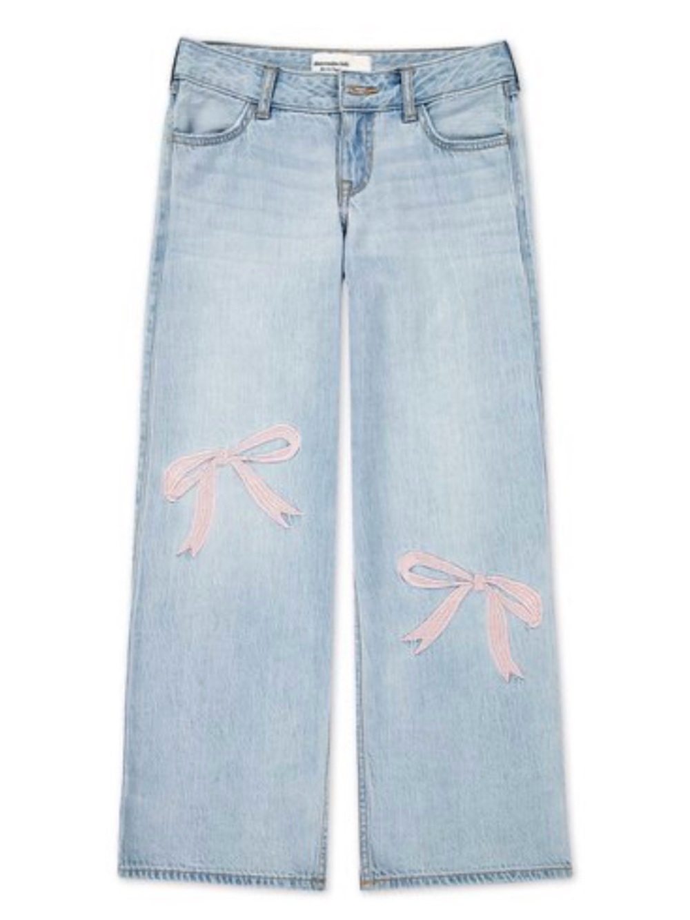 🌟Abercrombie kids 🌟Light Blue Straight-Leg Jeans with Pink Bow Embroidery, 15-16